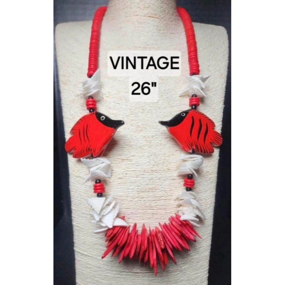 53. Vintage Red Fish Statement Necklace